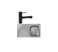 Evier 1 bac S21 inox + robinet de cuisine avec douchette HANSGROHE Zesis M33 150 2 jets noir mat