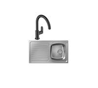 Evier 1 bac S21 inox + robinet de cuisine HANSGROHE Vernis Blend M35 210 noir mat