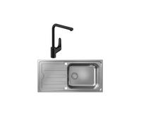 Evier 1 bac S44 inox + robinet de cuisine HANSGROHE Focus M41 280 noir mat
