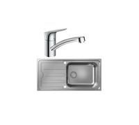 Evier 1 bac S44 inox + robinet de cuisine HANSGROHE Logis M31 120 chromé