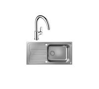 Evier 1 bac S44 inox + robinet de cuisine HANSGROHE Vernis Blend M35 210 chromé