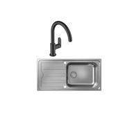 Evier 1 bac S44 inox + robinet de cuisine HANSGROHE Vernis Blend M35 210 noir mat