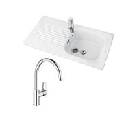 Evier 1 bac VILLEROY ET BOCH Tudor + mitigeur cuisine GROHE Bauloop bec haut