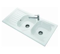 Evier 2 bacs WINDSOR PLUS - Dimensions : 120x 60 cm - En céramique - Blanc brillant - Av