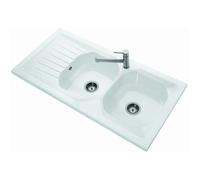 Evier 2 bacs WINDSOR PLUS - Dimensions : 120x 60 cm - En céramique - Blanc brillant - Avec égouttoir
