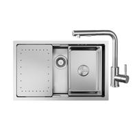 Évier 70 x 44 CM avec robinet extractible X203S, évier de cuisine en acier inoxydable incl. siphon, évier incl. évier intérieur de rechange et planche à découper, évier de cuisine avec robinet
