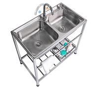 Évier à 2 compartiments en acier inoxydable évier de garage industriel avec robinet d'eau chaude évier de restaurant commercial pour atelier intérieur extérieur 32,7" x 17,3" x30,3