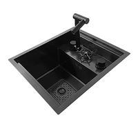 Évier à barre en acier inoxydable noir avec robinet caché à rainure unique pour cuisine, cour, bureau, solution durable et élégante pour économiser de l'espace