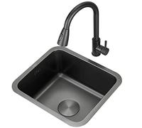 Évier à barre encastrable noir avec robinet extractible - Ensemble d'évier de cuisine compact de 40 x 38 cm - Accessoires complets pour une installation sans effort et un design élégant