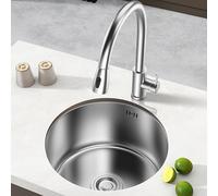 Évier à barre ronde en acier inoxydable 304 avec robinet à cuve unique pour cuisine, bar, buanderie, sous-sol, finition brossée durable pour un design moderne