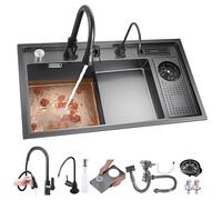 Évier À Bol Unique Avec Lave-Verres - Évier De Cuisine Workstation En Acier Inoxydable Nano-Couvert, Grande Capacité, Multifonction Pour Cuisine, Bar, Buanderie(82x46cm)