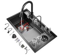 Évier À Bol Unique Avec Lave-Verres - Évier De Cuisine Workstation En Acier Inoxydable Nano-Couvert, Grande Capacité, Multifonction Pour Cuisine, Bar, Buanderie(86x50cm)