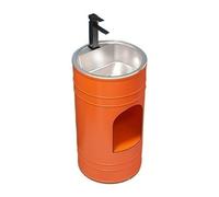 Évier à colonne rond autonome avec lavabo en acier inoxydable élégant en métal avec robinet et drain, évier moderne à colonne orange pour un usage domestique et commercial