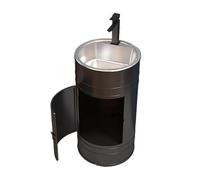 Évier à colonne rond autonome avec lavabo en acier inoxydable - Vanité de salle de bain moderne avec robinet - Évier créatif à colonne noire - Solution de drainage élégante