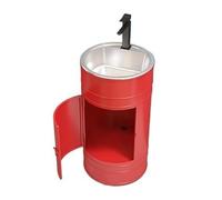 Évier à colonne rond avec lavabo en acier inoxydable autoportant, lavabo créatif en métal avec robinet et vidange, design moderne (rouge-C)