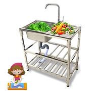 Évier à cuve simple, éviers de cuisine utilitaires avec robinets, évier simple en acier inoxydable for légumes sur pied, évier portable for buanderie, bar, toilettes, intérieur et extérieur, facile à