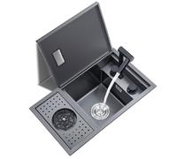 Évier à cuve unique en acier inoxydable avec couvercle et robinet pliable, parfait pour les bars à café, les camping-cars, les îles de cuisine et les cuisines extérieures