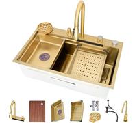 Évier à Cuve Unique en Acier Inoxydable, évier Doré sans Cascade, évier De Camping-Car Domestique Multi-fution, avec Robinet D Draige Components