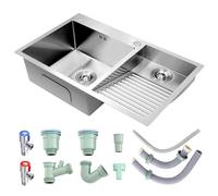 Évier à double cuve en acier inoxydable 304 avec planche à laver pour garages et caves, ensemble de vidange à droite, grand lavabo durable pour une utilisation intensive