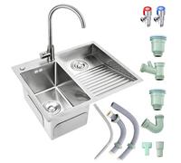 Évier à double cuve en acier inoxydable 304 avec planche à laver pour garages et caves, ensemble de vidange à droite, grand lavabo durable pour une utilisation intensive