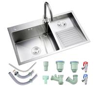 Évier à double cuve en acier inoxydable 304 avec planche à laver pour garages et caves, ensemble de vidange à droite, grand lavabo durable pour une utilisation intensive