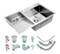 Évier à double cuve en acier inoxydable 304 avec planche à laver pour gaz et sous-sols 80 cm Évier à droite pour un nettoyage et une utilisation efficaces