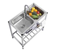 Évier à double cuve en acier inoxydable avec chaud et froid autoportant pour cuisine, buanderie, jardin, camping