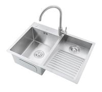 Évier à double cuve en acier inoxydable avec mitigeur et étagère de rangement idéal pour la cuisine commerciale restaurant préparation des aliments durable et facile à nettoyer