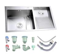 Évier à double cuve en acier inoxydable avec planche à laver pour gaz et sous-sols - Lavabo de qualité 304 avec bonde - 80 cm - Design à droite et facile à nettoyer