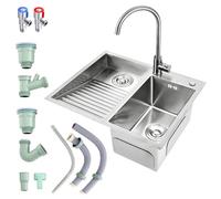 Évier à double cuve en acier inoxydable avec planche à laver pour lavabo Ga & Basement 304 avec bonde 80 cm Design à droite pour un nettoyage efficace