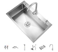 Évier à Encastrer 1 Grand Cuve-Évier en acier inoxydable brossé Evier Cuisine 1 Bac Inox Évier de Cuisine en Acier Inoxydable Avec drain et tuyau d'évacuation-Argent-31,5"x17,7" ( Color : Package 2 ,