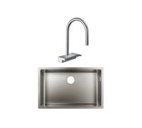 Evier à encastrer sous plan 1 bac S719 inox avec vidage auto + robinet cuisine Aquno Select M81 170 aspect acier inox