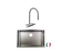 Evier à encastrer sous plan 1 bac S719-U660 inox avec vidage auto + robinet cuisine Aquno Select M81 170 sBox chromé