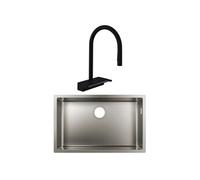 Evier à encastrer sous plan 1 bac S719-U660 inox avec vidage auto + robinet cuisine Aquno Select M81 170 noir mat