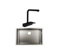 Evier à encastrer sous plan 1 bac S719-U660 inox avec vidage auto + robinet cuisine Aquno Select M81 250 sBox noir mat