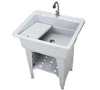 Évier à linge autonome avec planche à laver et robinet, baignoire utilitaire pour le lavage et le nettoyage des animaux de compagnie, idéal pour l'atelier, la buanderie et le garage