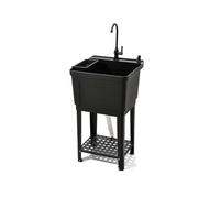 Évier à linge autonome avec robinet et support de rangement - Baignoire utilitaire en plastique pour la maison, le garage, la cave, le jardin et le lavage des animaux domestiques - Kit de vidange