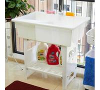 Évier à Linge Autoportant avec Robinet, Évier Utilitaire en Plastique avec Bac à Laver Et Égouttoir en Acier Inoxydable, pour Buanderie, Garage, sous-Sol, Jardin