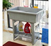 Évier à Linge Autoportant avec Robinet, Évier Utilitaire en Plastique avec Bac à Laver Et Égouttoir en Acier Inoxydable, pour Buanderie, Garage, sous-Sol, Jardin