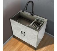 Évier à linge avec armoire, évier utilitaire en acier inoxydable avec robinet pulvérisateur extractible pour intérieur/extérieur, idéal pour buanderie, salle de bain, garage, sous-sol