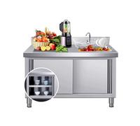 Évier à linge avec armoire Évier utilitaire extérieur Porte d'armoire mobile avec robinet Table robuste Station de nettoyage de poisson commerciale pour garage extérieur Restaurant Buanderie. (120x50x