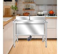 Évier à linge avec robinet col de cygne - Évier utilitaire facile à nettoyer pour une utilisation en intérieur et en extérieur avec égouttoir - Design à bol unique