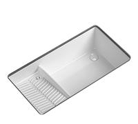 Évier à linge blanc avec planche à laver intégrée, bol unique avec robinet extractible et kit de vidange pour cuisine et buanderie (44 x 35 x 14,5 cm)