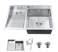 Évier à linge double vasque en acier inoxydable avec planche à laver, idéal pour nettoyer facilement les vêtements, idéal pour la buanderie ou le balcon (gauche, 70 x 48 x 22 cm)