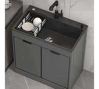 Évier à linge en acier inoxydable avec robinet extractible, station de lavage des mains utilitaire avec compartiment de rangement, idéal pour la buanderie, design transitionnel
