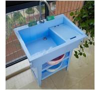 Évier à Linge en Plastique Autoportant avec Planche à Laver, évier Utilitaire pour Buanderie, Lave-Mains Portable, évier D'extérieur avec Raccord, Blue, 80 * 56 * 81cm/31 * 22 * 32in