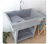 Évier à Linge en Plastique Autoportant avec Planche à Laver, évier Utilitaire pour Buanderie, Lave-Mains Portable, évier D'extérieur avec Raccord, Grey, 80 * 56 * 81cm/31 * 22 * 32in