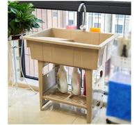 Évier à Linge en Plastique Autoportant avec Planche à Laver, évier Utilitaire pour Buanderie, Lave-Mains Portable, évier D'extérieur avec Raccord, Brown, 80 * 56 * 81cm/31 * 22 * 32in