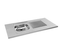 Evier à poser PMR en inox 18/10, hauteur 3 cm, 1 cuve profondeur 10 cm, vidage à l'arrière, bonde diamètre 6 cm, bouchon