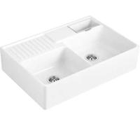 Evier à Poser Villeroy et Boch double avec bouton de vidage 895mm Snow White CeramicPlus 632392KGHL0